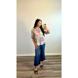 Johnny Was Marseille Garden Resort Shirt Large Floral Paisley Button Front